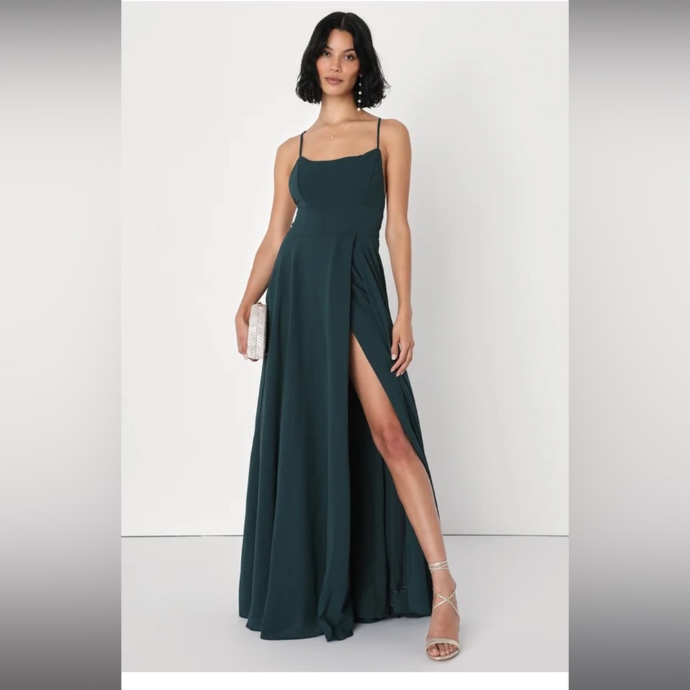 Lulus Dreamy Romance Forest Green Backless Maxi Dress Forest Green
